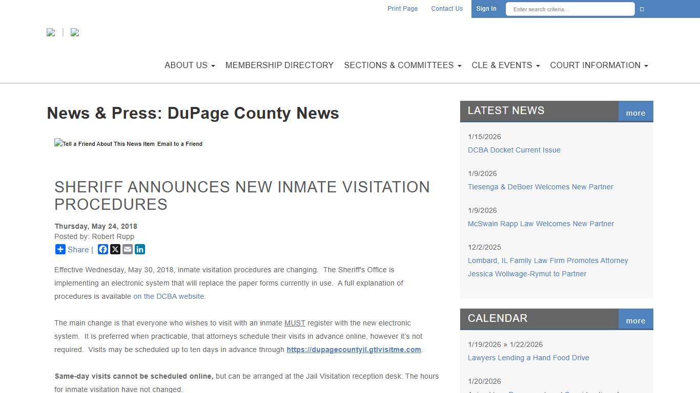 Sheriff Announces New Inmate Visitation Procedures - DuPage County Bar Association