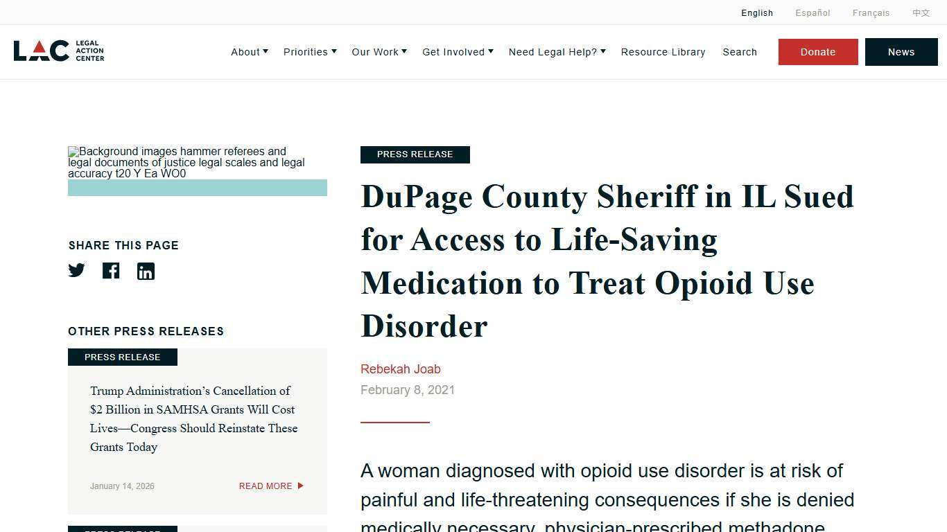 🚧 Legal Action Center | DuPage County Sheriff in IL Sued for Access to…